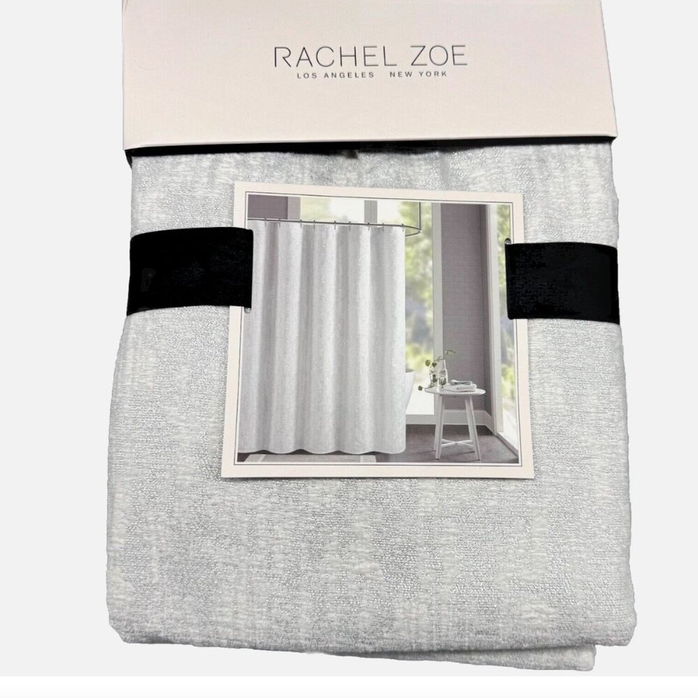 Rachel Zoe Lux White Silver Chenille SHOWER CURTAIN Holidays Christmas Elegant